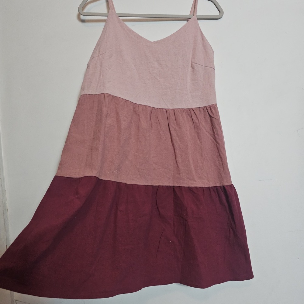 Pink Colorblock Tiered Mini Cami Dress Boho Babydoll SundressMedium 100% Cotton